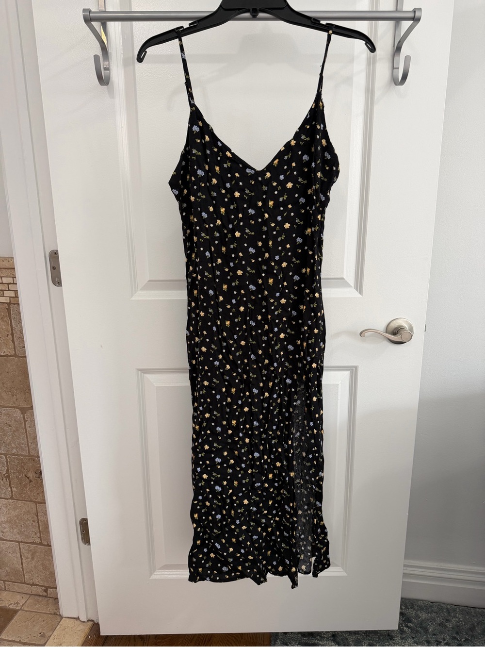 Reformation Black Floral Maxi Slip Dress with Yellow & White Daisies